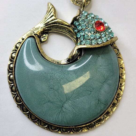 Statement Choker Pendant Necklace Fashion Gemstone Blue Fish Pendant - Picture 15 of 16